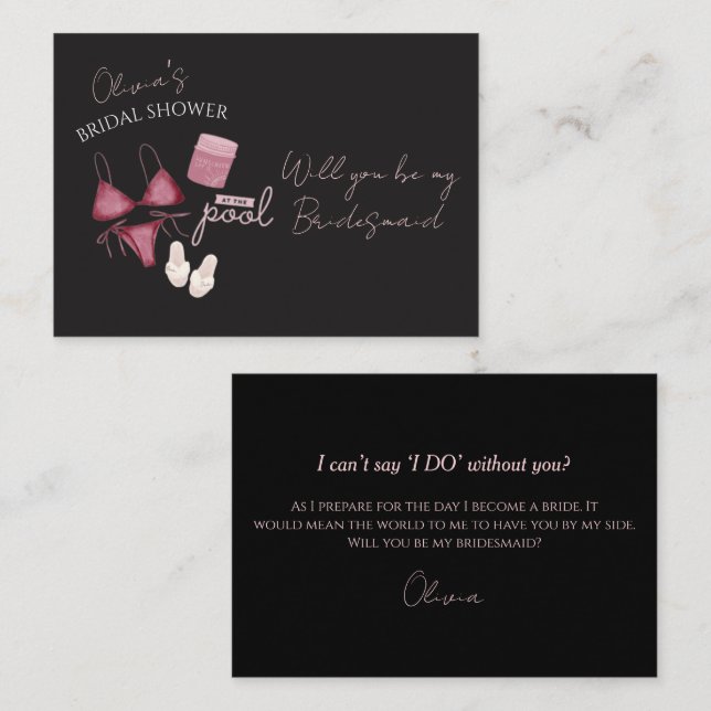  boho bridal shower pool party bridesmaid proposal card (Front/Back)