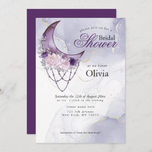 Boho Bridal Shower Purple Crescent Moon Mandala Invitation