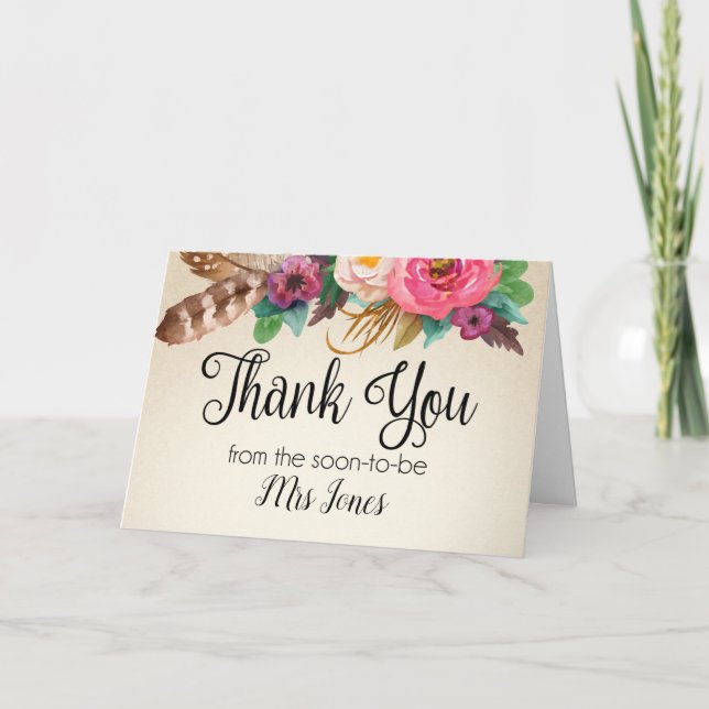 Boho Bridal Shower Thank You Card (Front)