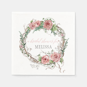 BOHO Bridal Shower Twig Branch Foliage Floral Rose Napkin