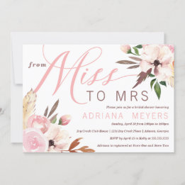 Boho Bridal Shower, Watercolor Floral, Miss to Mrs Invitation
