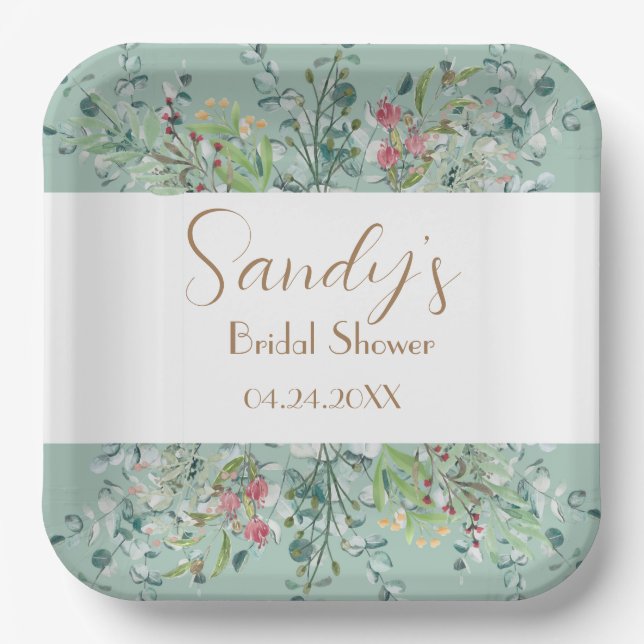 Boho Bridal Shower Wildflower Floral Paper Plate (Front)