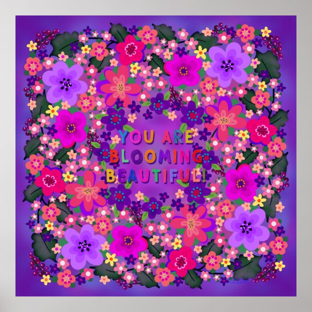 Boho Bright Big Beautiful Flowers Poster (Front)