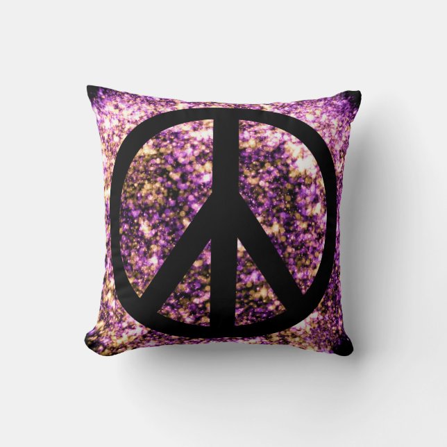 Boho Bright Blurry Sparkly Lights Peace Sign Cushion (Front)