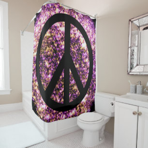Boho Bright Blurry Sparkly Lights Peace Sign Shower Curtain
