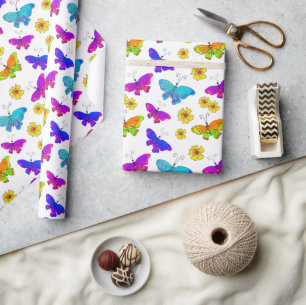 Boho Bright Butterflies Colourful Retro Spring Wrapping Paper