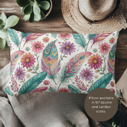 Boho Bright Feathers Lumbar Lumbar Cushion