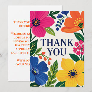 Boho Bright Floral Party Guest Thank You Card