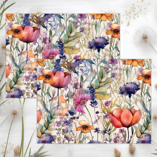 BOHO BRIGHT SPRING FLORAL MEADOW DECOUPAGE TISSUE PAPER