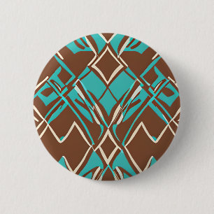 Boho Brown and Turquoise Geometric Shapes Pattern 6 Cm Round Badge