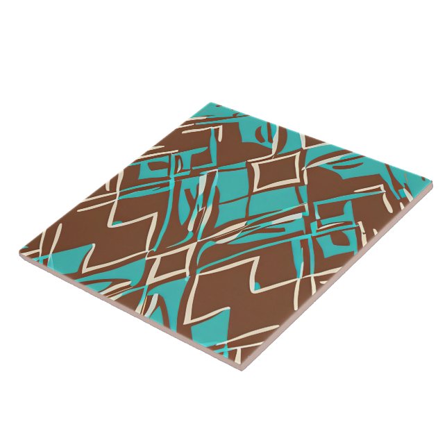 Boho Brown and Turquoise Geometric Shapes Pattern  Tile (Side)
