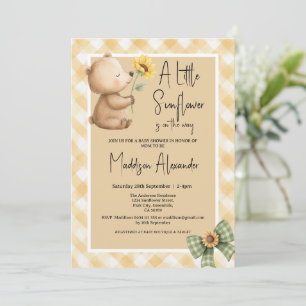 Boho Brown Bear Sunflower Baby Shower Invitation