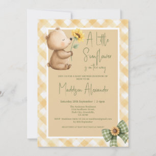 Boho Brown Bear Sunflower Baby Shower Invitation