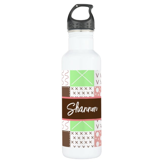 Boho Brown, Burgundy, Green and Mauve Whimsical 710 Ml Water Bottle (Front)