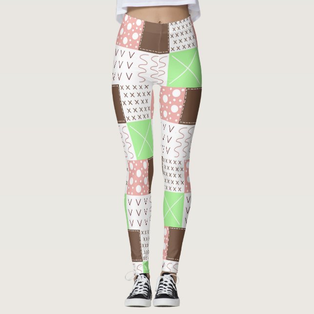 Boho Brown, Burgundy, Green and Mauve Whimsical Leggings (Front)