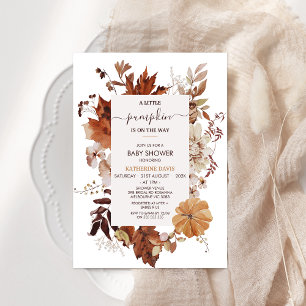 Boho Brown Fall Little Pumpkin Baby Shower Invitation