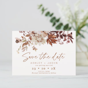 Boho Brown Floral Fall Wedding Save The Date Card