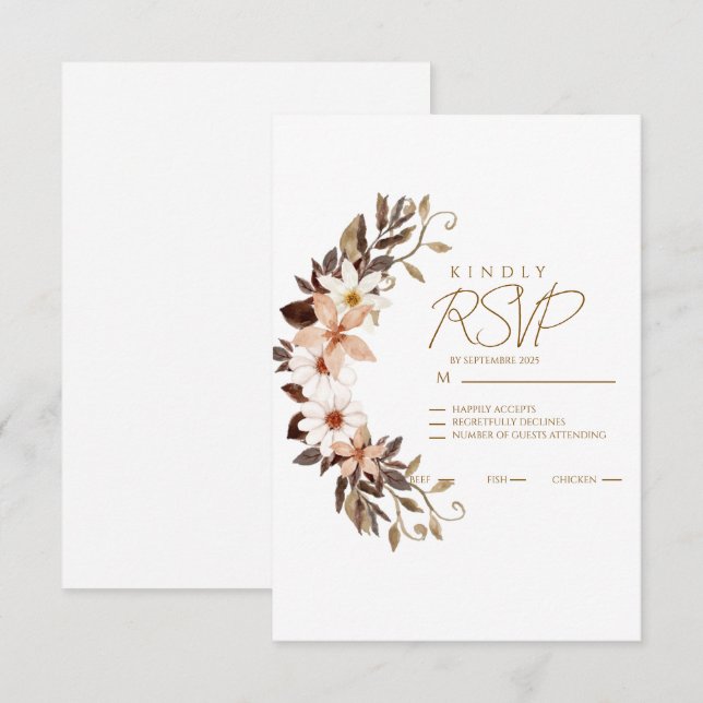 Boho Brown Floral  RSVP Card (Front/Back)