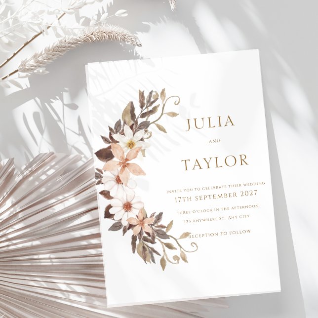 Boho Brown Floral Wedding Invitation (Creator Uploaded)