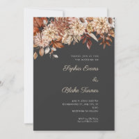 Boho Brown Floral Winter Pebble Grey Wedding