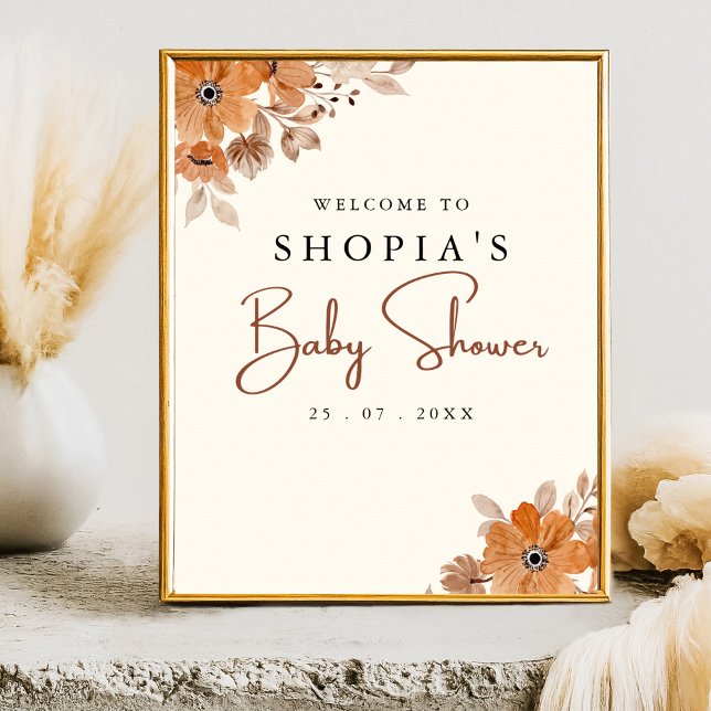 Boho Brown Flowers Baby Shower  Poster (Creator Uploaded)