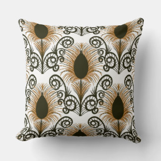 Boho Brown & Gold Jewel Tone Peacock Feather  Cushion
