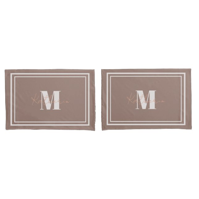 Boho Brown Named Pillow Case Colour 9C7F74 (Front-Set)