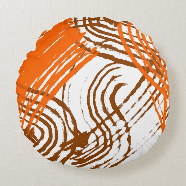 Boho Brown, Orange Abstract Design  Round Cushion (Front)