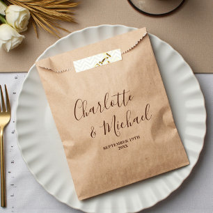 Boho Brown Script Minimalist Wedding Favour Bags