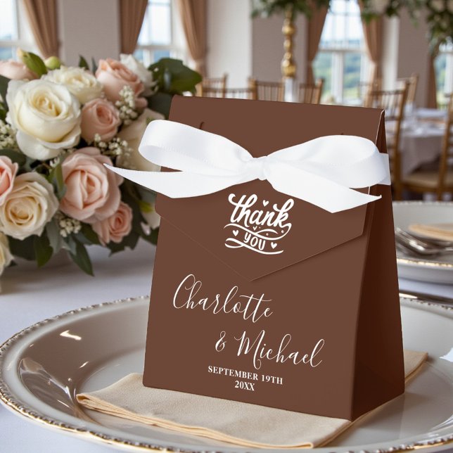 Boho Brown Script Minimalist Wedding Favour Box (Creator Uploaded)