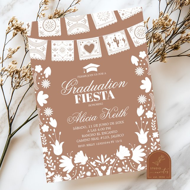 Boho Brown Talavera Mexican Graduation Fiesta Invi Invitation (Creator Uploaded)