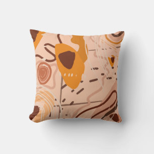 Boho Brown Tan Beige Orange Abstract Art Cushion
