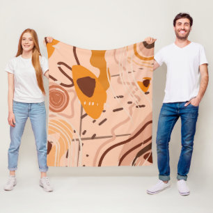 Boho Brown Tan Beige Orange Abstract Art Pattern  Fleece Blanket