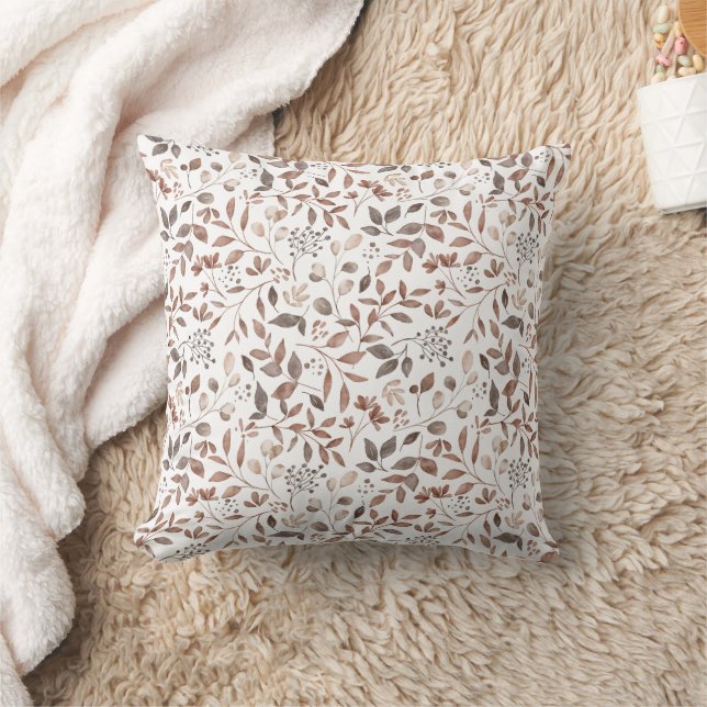 Boho Brown Terracotta Botanical Leaves  Cushion (Blanket)