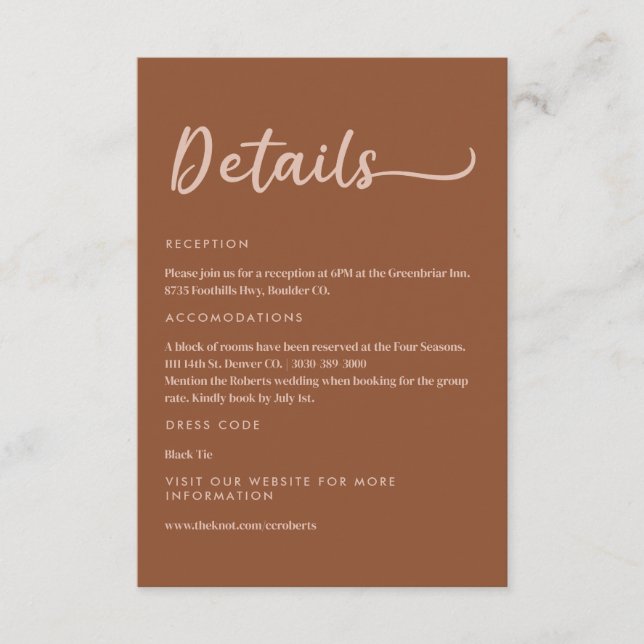 Boho Brown Terracotta Trendy Details Enclosure Card (Front)