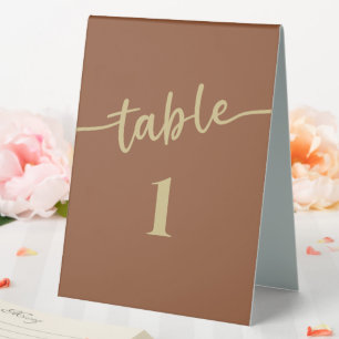 Boho Brown Trendy Script Wedding Table Numbers