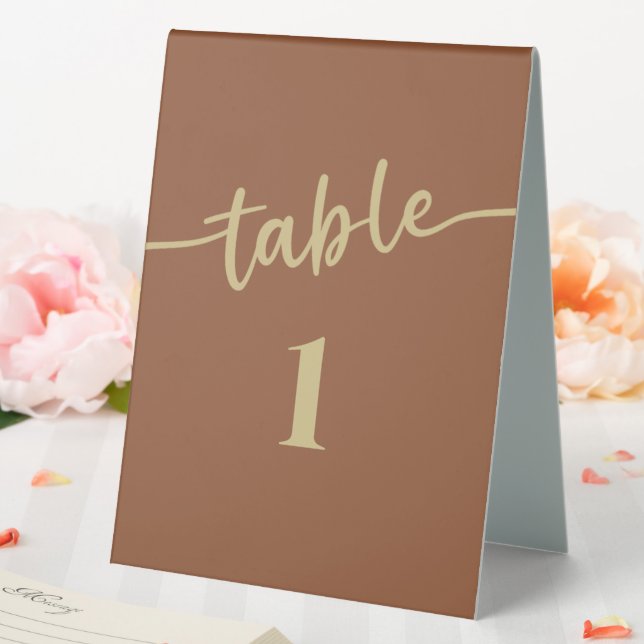 Boho Brown Trendy Script Wedding Table Numbers (In SItu (Wedding))