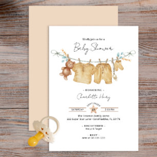 Boho Brown Watercolor Clothesline Baby Shower  Invitation