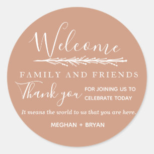 Boho Brown Welcome to Our Wedding Classic Round Sticker