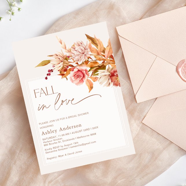 Boho Browns Fall Floral Fall In Love Bridal Shower Invitation ( Fall in Love Bridal Shower Invitation, Fall Floral Bridal Shower Invitation, Autumn Colors Bridal)
