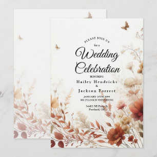 Boho Browns with Butterflies Floral Wedding Invitation