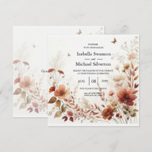 Boho Browns with Butterflies Floral Wedding Invitation