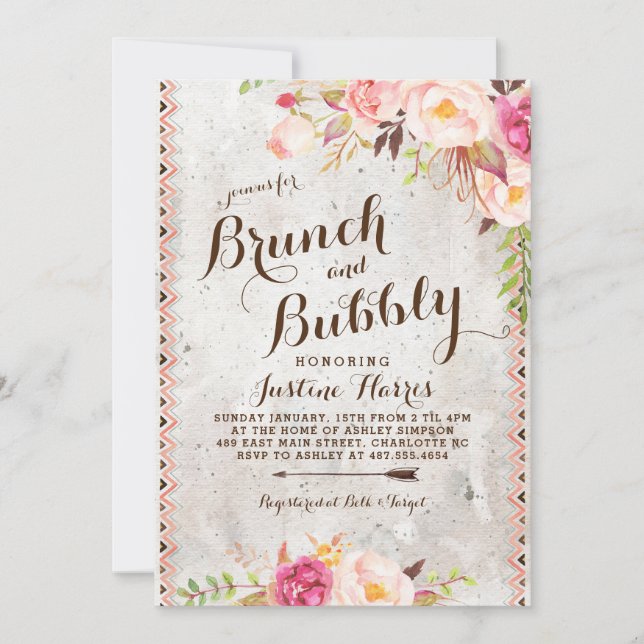 Boho Brunch and bubbly Bridal Shower Invitation (Front)