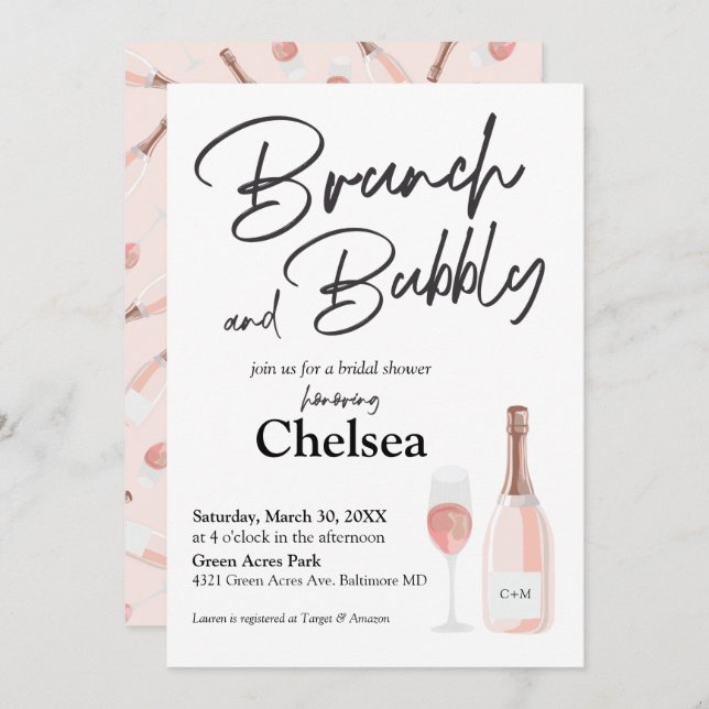 Boho Brunch And Bubbly Bridal Shower Invitation (Front/Back)