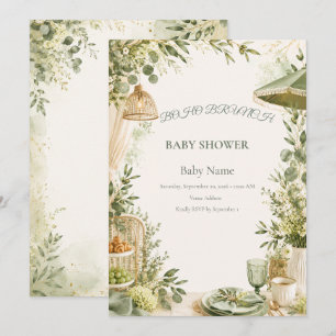 Boho Brunch Baby Shower Sage Green Botanical Invitation