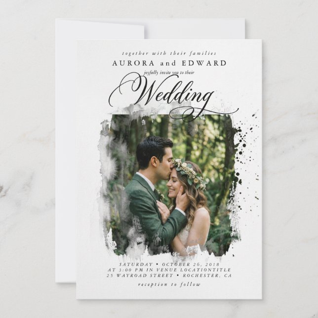 Boho Brush Photo Wedding Invitation Elegant (Front)