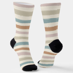 Boho Brush Stripes Seamless Earth Tone Socks