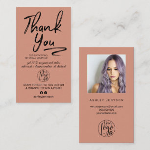 Boho brushed script photo logo order thank you business card