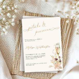 Boho Bubbly Petals & Prosecco Script Bridal Shower Invitation