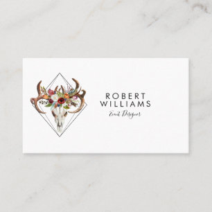 Boho Bull Skull & Colourful Tribal Flowers Bouquet Business Card